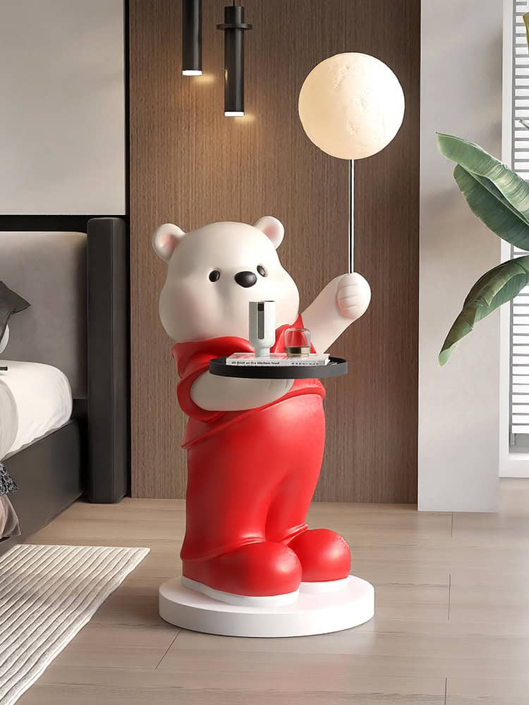 Adorable bear lamp with moon-shaped light, perfect for children's bedroom decor.