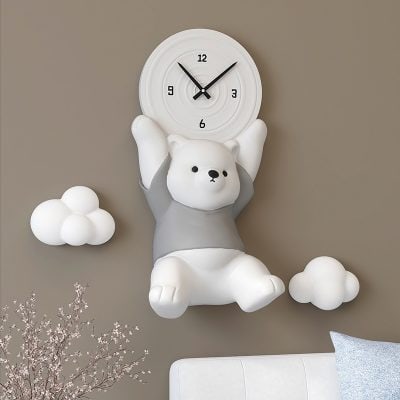 Cute bear wall clock with cloud accents, perfect for children’s rooms or playful home decor. Fun and functional addition for nursery or kid’s space from Monalisa Store.