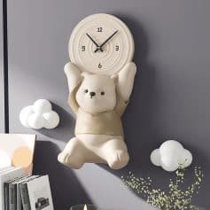 Time-themed teddy bear clock decor, cute bear wall clock with cloud accents, kid-friendly room clock design, modern nursery wall decor with playful teddy bear, relevance: high, as it aligns with home and nursery decor keywords for the Monalisa Store.