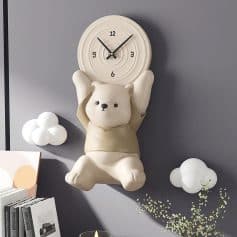 Cute teddy bear-shaped clock wall decor for kids' room, modern plush design, functional room accessory, Monalisa Medical store.