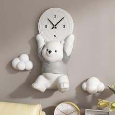 Cute 3D bear wall clock with clouds, modern nursery decor, kids room clock, playful and adorable home accessory, Monalisa Store.