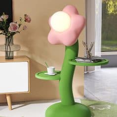 Colorful flower-shaped LED lamp with built-in shelves, modern decor piece for living rooms or bedrooms.