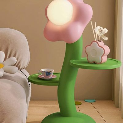 Flower-shaped lamp with pink, white, and green design perfect for modern home decor and stylish lighting.