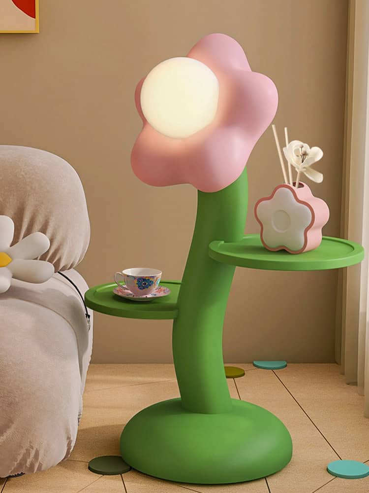 Flower-shaped lamp with pink, white, and green design perfect for modern home decor and stylish lighting.