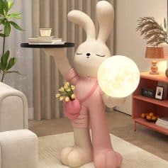 Cute bunny lamp with moon-shaped light, perfect for modern bedroom decor, kid’s room lighting, or cozy nurseries. Adorable plush bunny character adds charm and softness to any space.