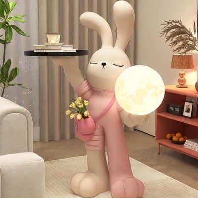 Cute bunny lamp with moon-shaped light, perfect for modern bedroom decor, kid’s room lighting, or cozy nurseries. Adorable plush bunny character adds charm and softness to any space.