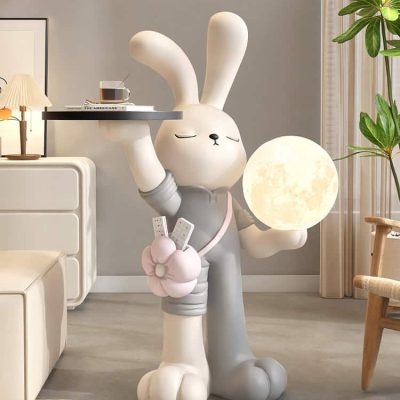 Cute rabbit lamp and decor, perfect for modern home interiors or children's room lighting, combining fun design with functional lighting.