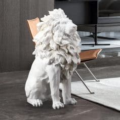 Luxury lion sculpture decor, white marble style, modern home interior design, artistic animal statue, Monalisa Store home embellishments, premium decorative sculpture, elegant living space accents.