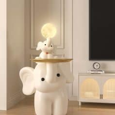 Cute elephant-shaped lamp with moon and small elephant decor on top, modern living room decor, indoor lighting, Monalisa Store.