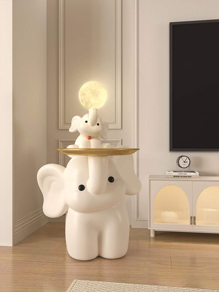 Cute elephant-shaped lamp with moon and small elephant decor on top, modern living room decor, indoor lighting, Monalisa Store.