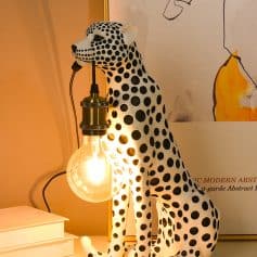 Dalmatian lamp with light bulb, decorative home lighting, modern stylish decor, Monalisa Store opt, unique animal-inspired lamp, trendy interior design accessory, playful and artistic home accent, eye-catching statement piece, contemporary house decoration, quirky lighting solution, artful illumination for living space.