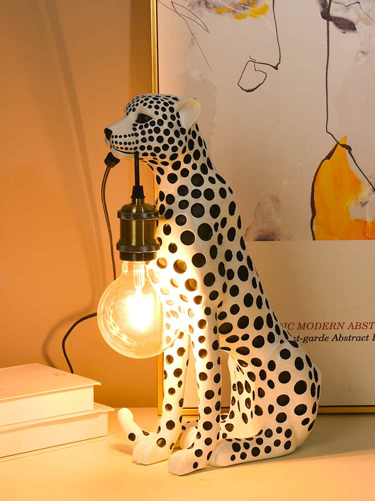 Dalmatian lamp with light bulb, decorative home lighting, modern stylish decor, Monalisa Store opt, unique animal-inspired lamp, trendy interior design accessory, playful and artistic home accent, eye-catching statement piece, contemporary house decoration, quirky lighting solution, artful illumination for living space.
