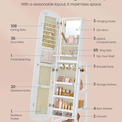 Flexible jewelry storage display with hanging hooks and ring slots, ideal for cosmetics and accessories in optometry clinics.