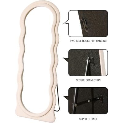 Lighted decorative mirror with two-side hooks for hanging, secure connection, and support hinge, ideal for beauty salons, spas, and home decor. Perfect for stylish and functional space enhancement.