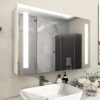 Modern bathroom vanity mirror with built-in LED lighting and marble accents for luxury home decor.