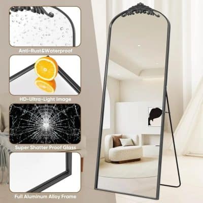 High-quality full-length standing mirror with anti-rust waterproof glass, HD ultra-light image, super shatterproof glass, and a durable aluminum alloy frame, perfect for home or retail use.