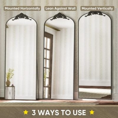 Mounted floor mirrors with versatile installation options for bedroom, living room, or dressing area. Perfect for enhancing space and light in modern interior design.