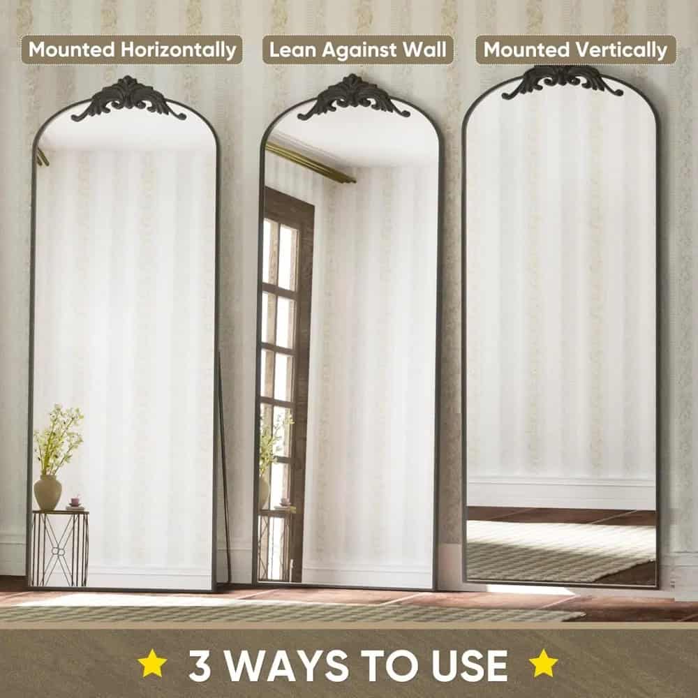 Mounted floor mirrors with versatile installation options for bedroom, living room, or dressing area. Perfect for enhancing space and light in modern interior design.