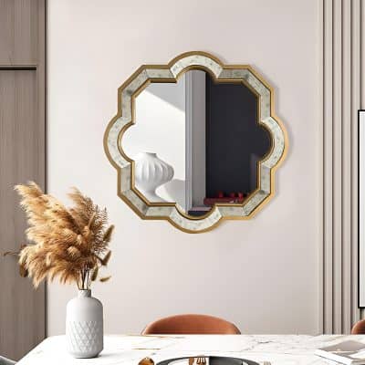 Luxurious decorative mirror with geometric frame, stylish interior decor, modern home accent, and elegant wall decoration for living rooms and bedrooms.