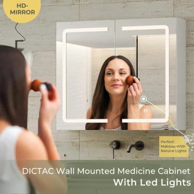 HD mirror with LED lights for enhanced beauty and skincare routines, perfect for makeup application and daily grooming, designed for modern bathrooms and medical clinics.