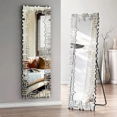 Intricate geometric frame mirror with a modern, stylish design, perfect for contemporary interiors and bedroom decor.