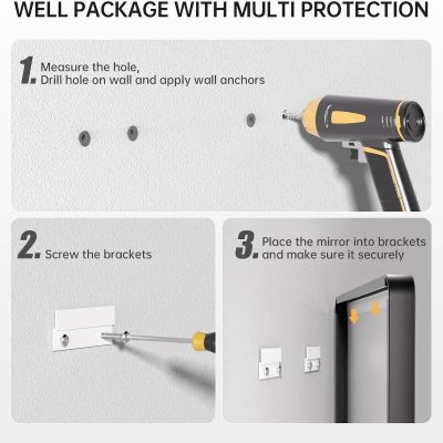 Drill wall anchors for mirror installation, wall mounting with brackets, easy mirror setup, home decor, Monalisa Medical store.