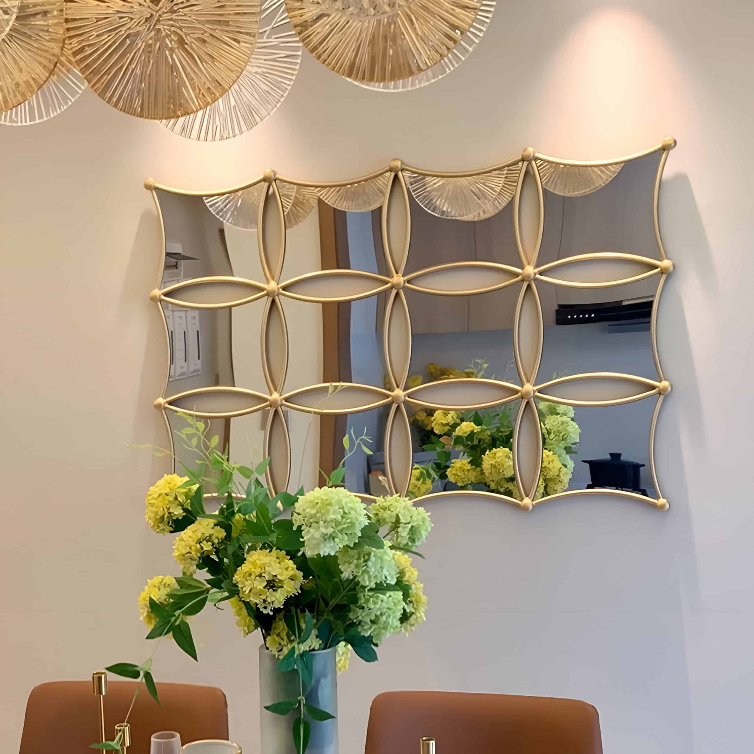 Elegant ceiling mirror with gold frame design, modern decor for luxury interiors at Monalisa Store.