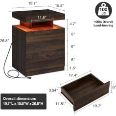 Luxurious dark wood nightstand with 4 drawers, modern design, and sturdy construction, perfect for bedroom storage and decor. Fits spaces with overall dimensions 19.7