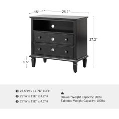 Contemporary black nightstand with three drawers, perfect for bedroom storage and decor. Features classic design, durable construction, and ample storage space for bedside essentials.