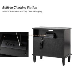 Built-in electrical outlet and charging station for smart devices in a stylish wooden cabinet, ideal for modern medical and aesthetic clinics.
