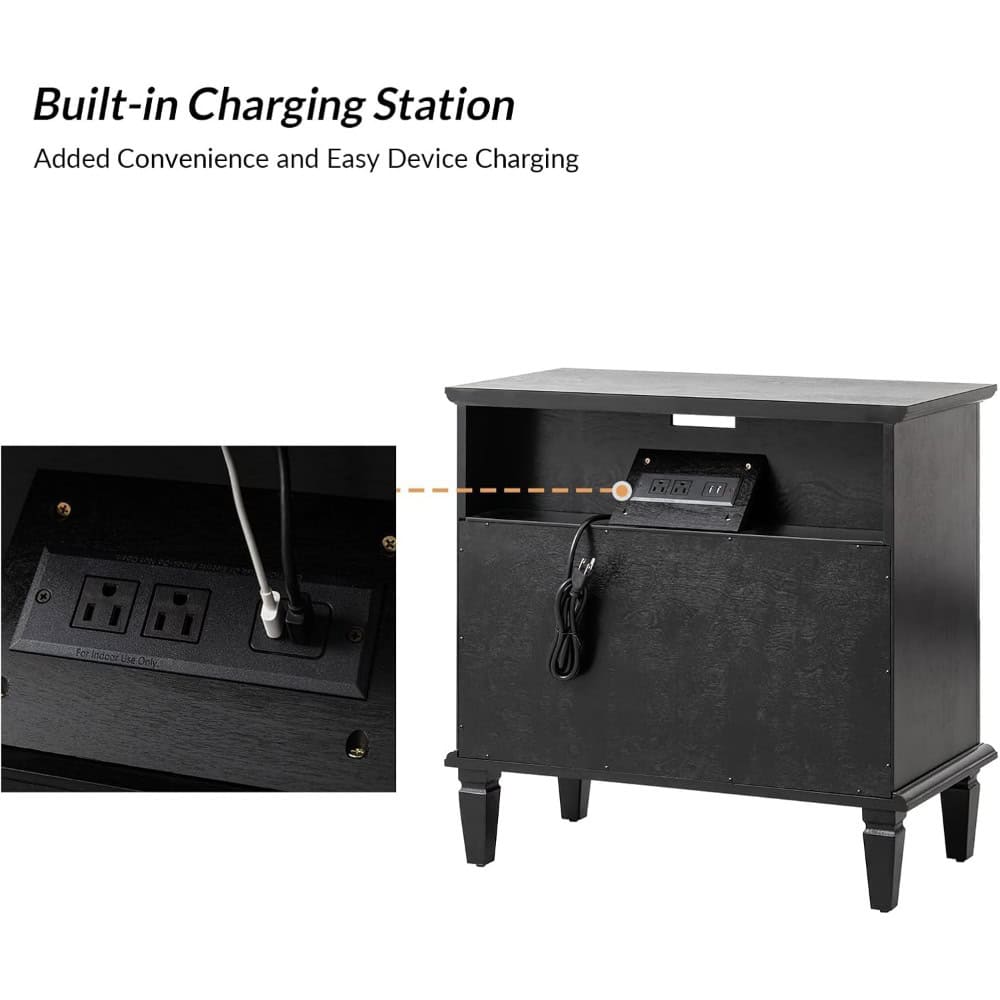 Built-in electrical outlet and charging station for smart devices in a stylish wooden cabinet, ideal for modern medical and aesthetic clinics.