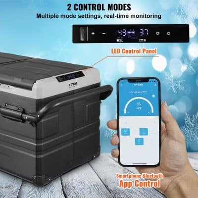 Temperature control cooler with LED control panel and smartphone Bluetooth app control for medical and refrigeration needs.