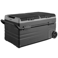 Waterproof portable insulated cooler for outdoor activities and medical supplies, rugged design with wheels and handle, ideal for keeping items cold on the go.
