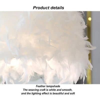 Feather lampshade, white soft feather craft for elegant home decor, decorative lighting, feather lighting fixture, soft lighting, unique lampshade design, Monalisa store.