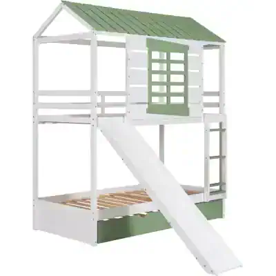 Childrens wooden playhouse with slide and roof, perfect for outdoor fun and imaginative play, available at Monalisa Store.
