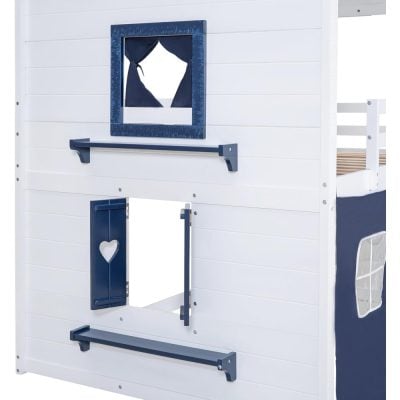 Bright white and navy blue children’s playhouse with mirror and window, perfect for imaginative play and early childhood development at Monalisa Medical Store.