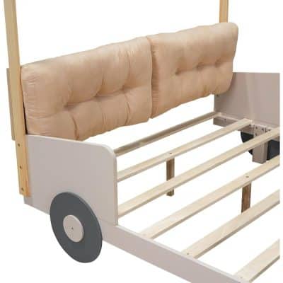 Soft beige upholstered headboard for pediatric beds, ideal for children’s sleep solutions.