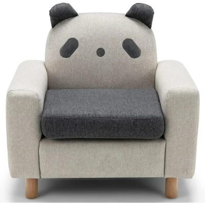 Cute panda armchair with soft fabric upholstery, perfect for children's room decor and cozy seating. Stylish and playful design adds charm to any living space.