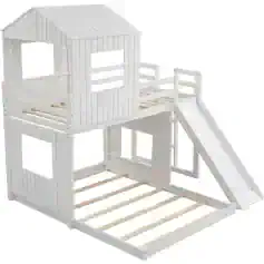Bright white wooden kids playhouse with slide, perfect for outdoor entertainment and imaginative play, available at Monalisa Store for children's outdoor play equipment and accessories.