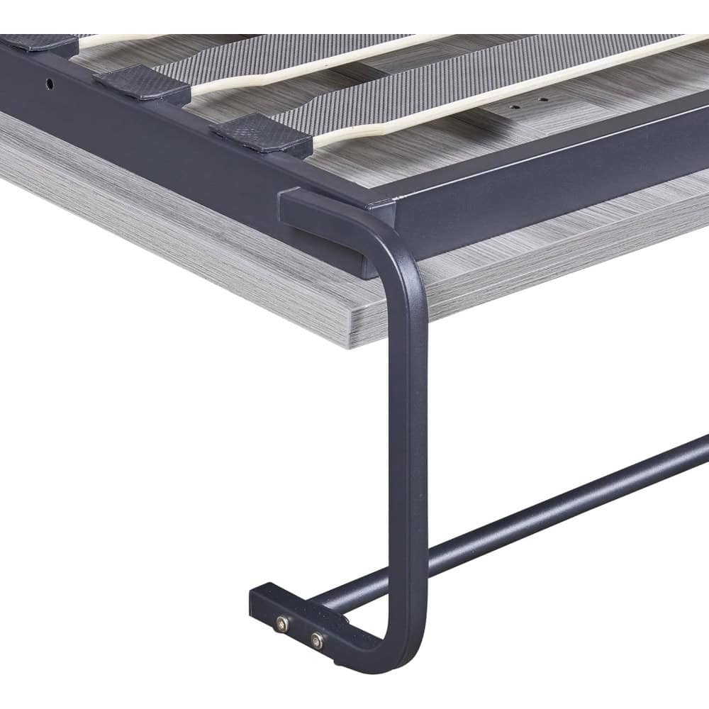 Sturdy black metal bed frame with wooden slats, designed for optimal support and durability, perfect for home, hotel, or guest bedroom furniture.