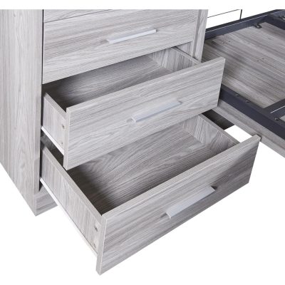 Stainless steel kitchen drawer with wood finish, modern and sleek storage solution for home or restaurant kitchens.