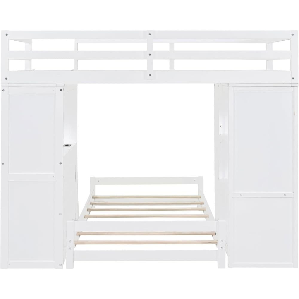 White wooden bunk bed with built-in storage cabinets, ideal for space-saving bedroom furniture, available at Monalisa Medical Store.