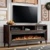 Elegant modern entertainment center with an electric fireplace, ideal for contemporary living rooms, showcasing sleek design, media storage, and warm ambiance. Perfect for stylish home decor.