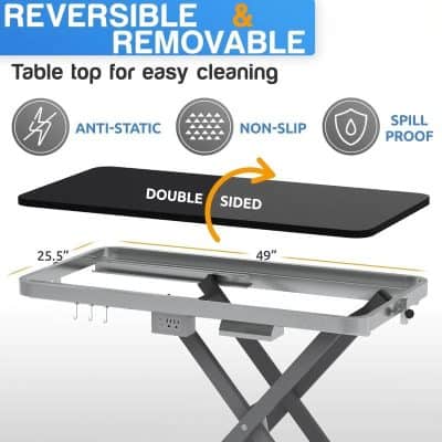 Reversible and removable table top for easy cleaning, anti-static, non-slip, spill-proof features, suitable for medical and beauty clinics, sturdy design, ideal for salon or spa procedures.