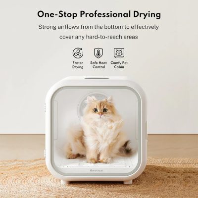 Fluffy outdoor pet dryer with pet cabin and safe heat control, ideal for quick and effective pet grooming, featuring strong airflow from bottom, perfect for soothing and quick drying of cats and small dogs.