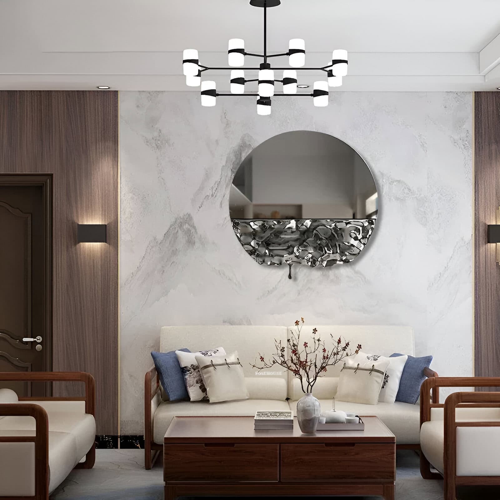 Modern interior of Monalisa Medical Store with elegant furniture, contemporary lighting, and stylish decor highlighting healthcare clinic ambiance suitable for optometry services and eye care.