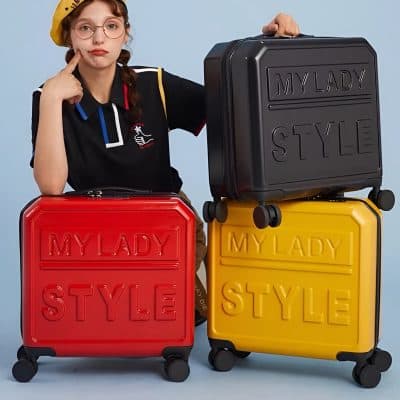 Red and black carry-on luggage with "MY LADY STYLE" embossed on front, stylish travel accessories for women.
