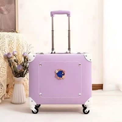 Portable lavender cosmetic trolley with wheels, ideal for beauty salons, makeup artists, and skincare professionals. Stylish and functional storage solution for beauty and skincare tools.