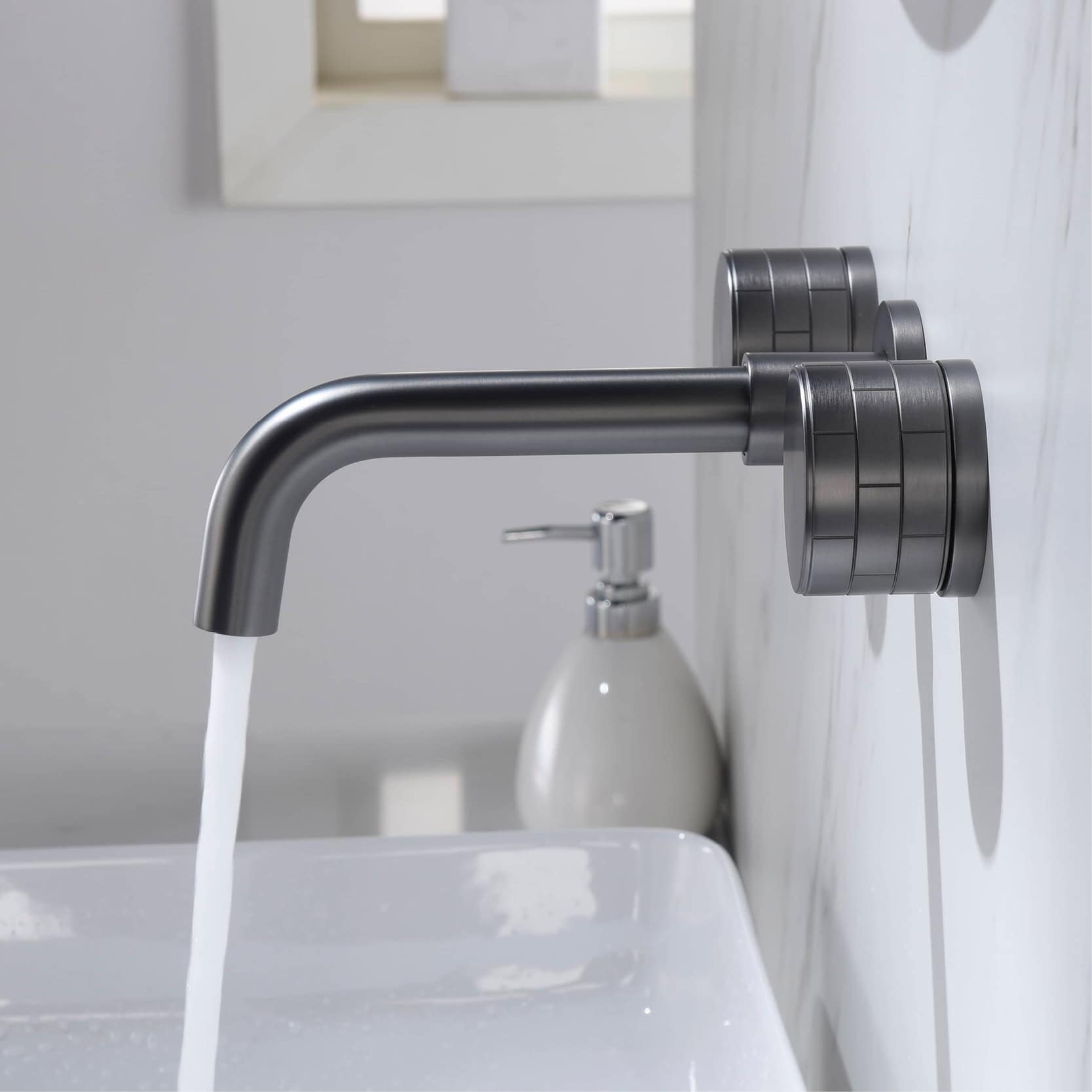 Faucet with running water in a modern medical or dental clinic setting, stainless steel design, clean and hygienic environment for health-related services.