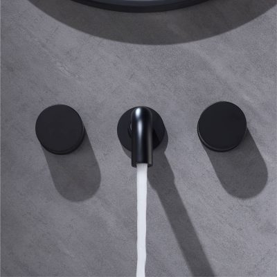 Sleek black faucet with water flowing, modern bathroom fixture for a stylish and functional look. Perfect for enhancing your bathroom decor and providing easy access to water.